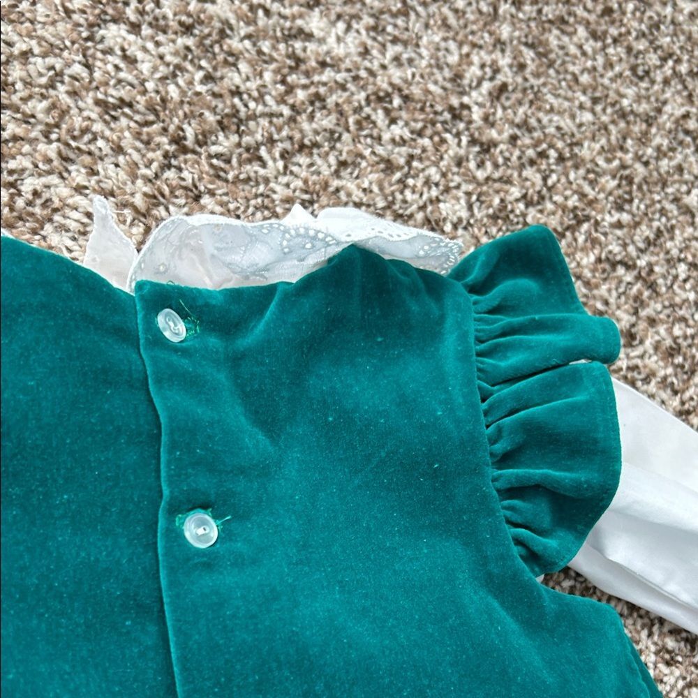 Vintage 80s Green and White Kids Christmas Candy Cane Bear Romper Blouse - Picture 13 of 16